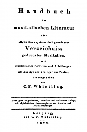 Whistling - Handbuch der musikalischen Litteratur - Complete Book