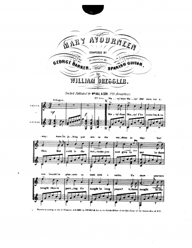 Barker - Mary Avourneen - For Voice and Guitar (Dressler) - Score