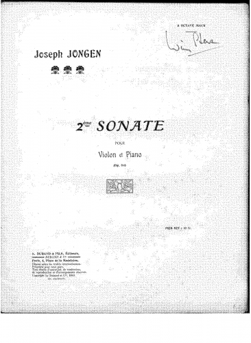 Jongen - Violin Sonata No. 2 - Score