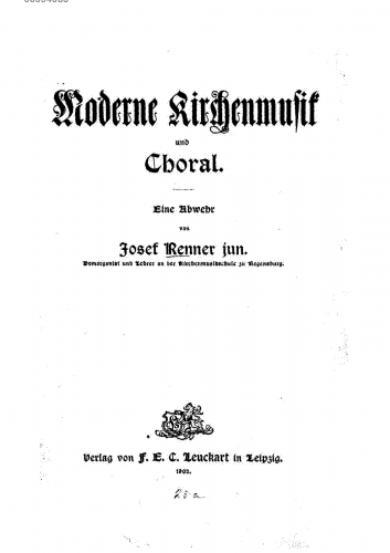 Renner - Moderne Kirchenmusik und Choral Eine Abwehr - Other - Complete book