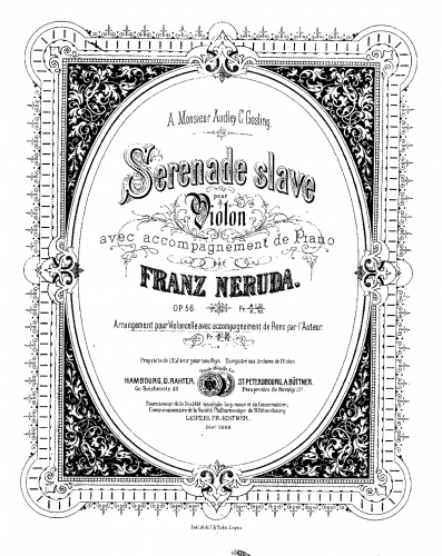 Neruda - Serenade slave, Op. 56 - For Cello and Piano (Neruda) - Piano Score and Cello Part