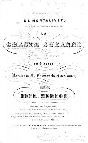 Monpou - La chaste Suzanne - Vocal Score - Score