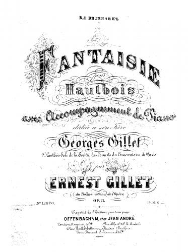Gillet - Fantaisie for Oboe and Piano - Piano Score and Oboe Part