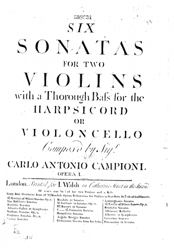 Campioni - 6 Trio Sonatas - Violin 1