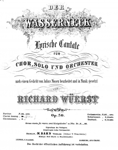 Wüerst - Der Wasserneck - Vocal Score - Score