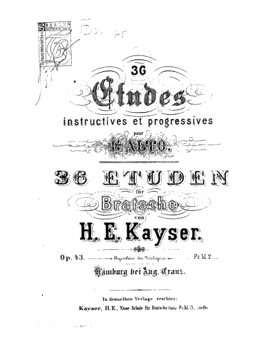 Kayser - 36 Etuden für Bratsche - Score