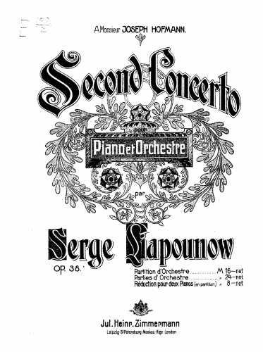 Lyapunov - Piano Concerto No. 2, Op. 38 - Score