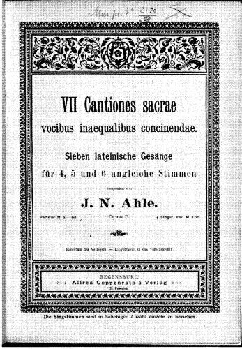 Ahle - VII Cantiones sacrae vocibus inaequalibus concinendae - complete score