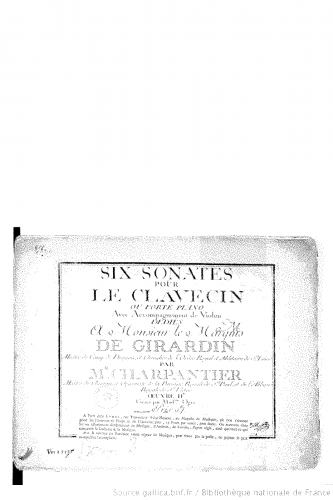 Beauvarlet-Charpentier - 6 Sonates pour le clavecin; 6 Sonatas for Keyboard and Violin - Score