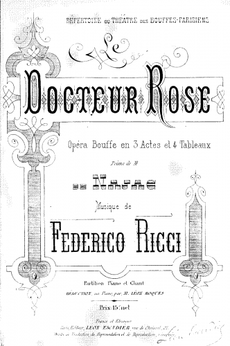 Ricci - Le docteur Rose, ou La dogaresse - Vocal Score - Score