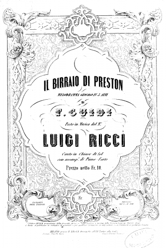 Ricci - Il birraio di Preston - Vocal Score - Score