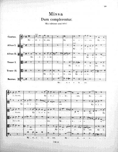 Victoria - Missa Dum complerentur - Score