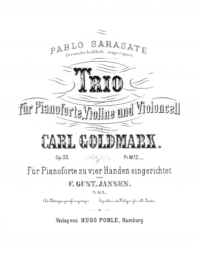 Goldmark - Piano Trio No. 2, Op. 33 - For Piano 4 hands (Jansen) - Score