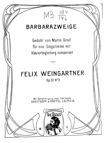 Weingartner - 6 Mädchenlieder - Score