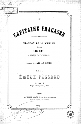 Pessard - La capitaine Fracasse - Chanson de la Marion For Male Chorus - Score