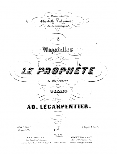 Le Carpentier - 2 Bagatelles sur l'opéra 'Le prophète' de Meyerbeer - Score