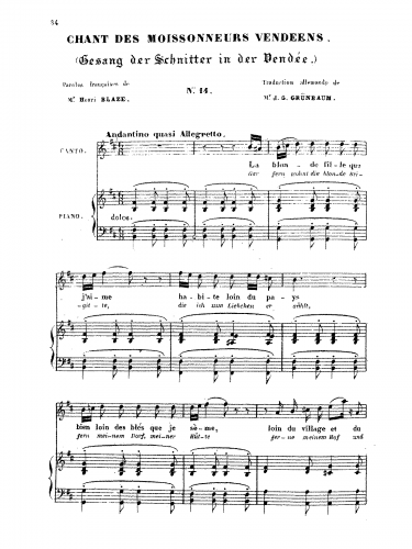 Meyerbeer - Chant des moissoneurs vendéens - Score