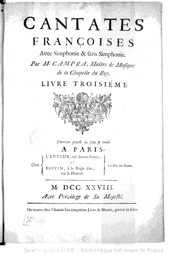 Campra - Cantates françoises, melées de symphonies... - Vocal Score - Livre 3
