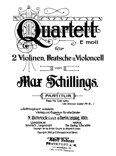 Schillings - String Quartet - Score