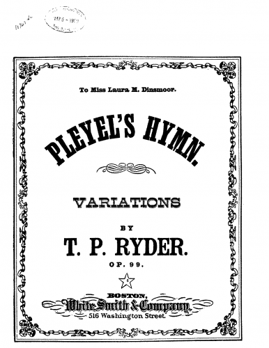 Ryder - Pleyel's Hymn with Variations - Piano Score - Score