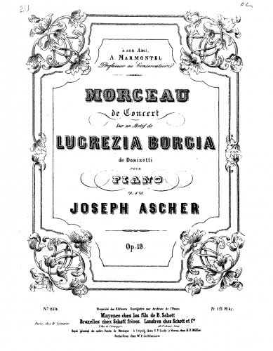 Ascher - Morceau de concert sur un motif de 'Lucrezia Borgia' - Score