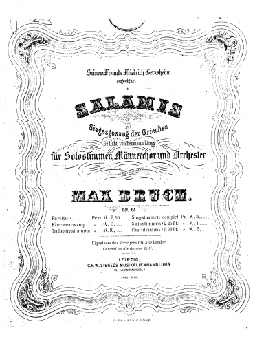 Bruch - Salamis: Siegesgesang der Griechen - Vocal Score - Score
