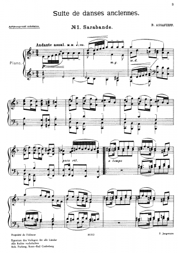 Asafyev - Suite de Danses Anciennes - Score