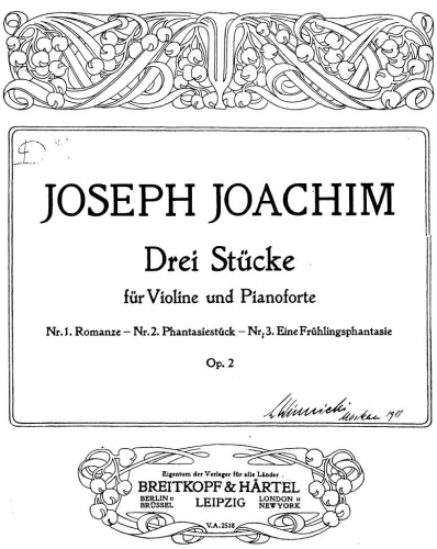 Joachim - Drei Stücke für Violine und Pianoforte - Score