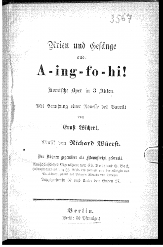Wüerst - A-ing-fo-hi - Librettos - Complete libretto