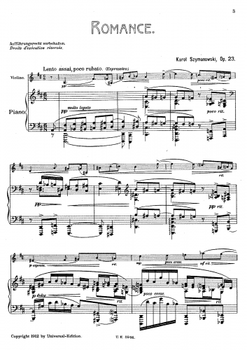 Szymanowski - Romance, Op. 23 - Piano score and violin part