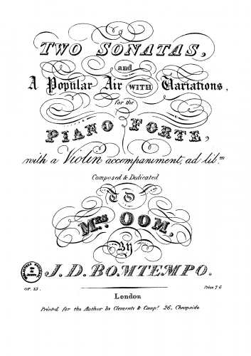 Bomtempo - 2 Piano Sonatas and a popular air with variations - Score