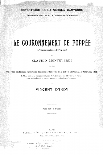 Monteverdi - L'incoronazione di Poppea - Vocal Score Selections - Score