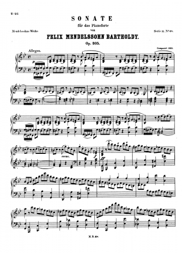 Mendelssohn - Piano Sonata No. 2, Op. 105 - Score