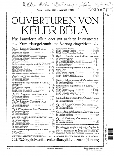 Kéler - Rákóczy-Ouverture, Op. 76 - For Violin and Piano (Schlemüller) - Score
