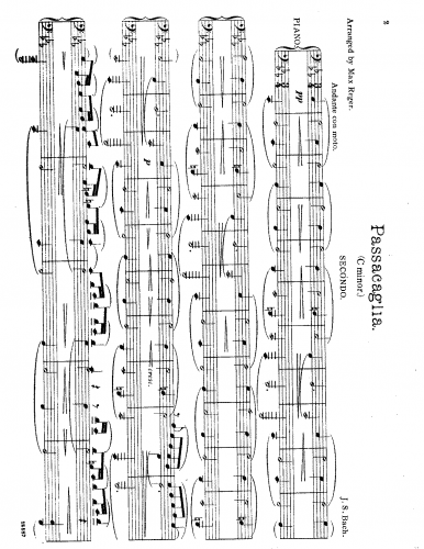 Bach - Passacaglia in C minor - For Piano 4 hands (Reger) - Score
