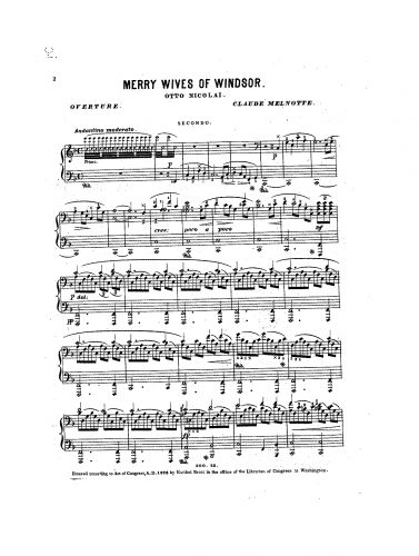 Nicolai - The Merry Wives of Windsor ; Die lustigen Weiber von Windsor ; Les joyeuses commères de Windsor - Overture For Piano 4 hands (Melnotte) - Piano score