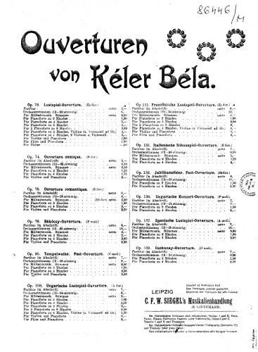 Kéler - Schauspiel Ouverture - For Piano 4 hands (Kéler) - Score