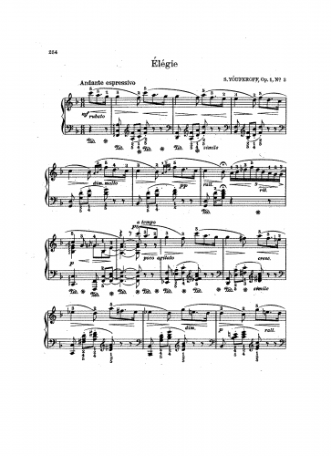 Yuferov - 6 Arabesques - Piano Score - 3. Elegie