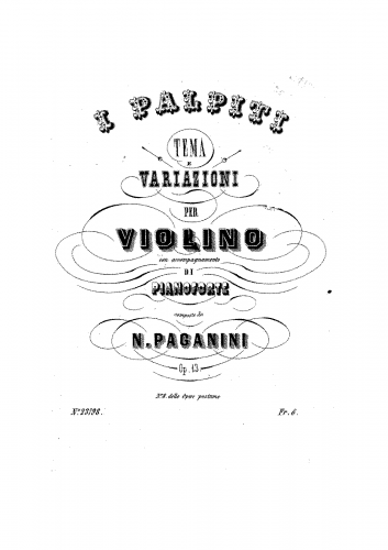 Paganini - Variations on 'I Palpiti' - Violin and Piano Parts