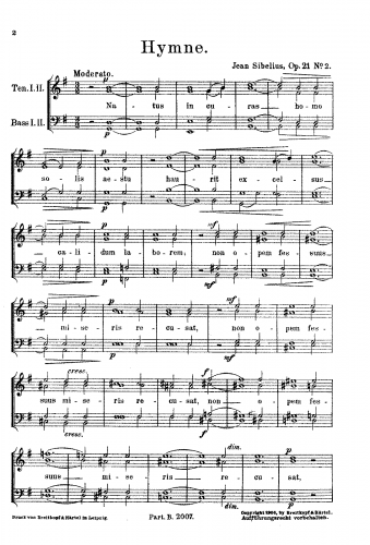 Sibelius - Hymn, Op. 21 - Score