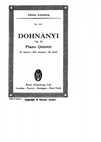Dohnányi - Piano Quintet No. 2 - Scores and Parts - Score