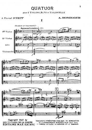 Honegger - String Quartet No. 1 - Score