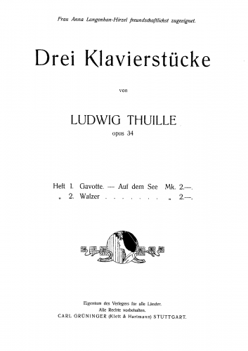Thuille - 3 Piano Pieces, Op. 34 - Score