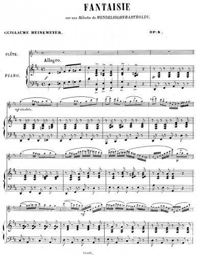 Heinemeyer - Fantaisie sur une mélodie de Mendelssohn Bartholdy - Scores and Parts - Piano score and flute part