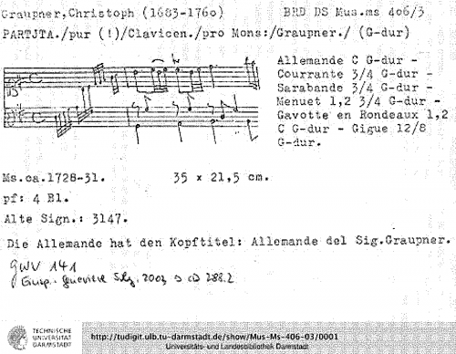 Graupner - Partita in G major - Score