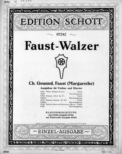 Gounod - Faust - Waltz (Act II) For Violin/Cello and Piano (Geisendörfer) - Piano score