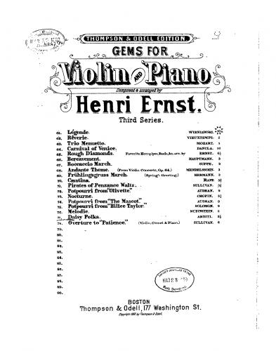 Arditi - Daisy Polka - For Violin and Piano (Ernst) - Piano score and violin part