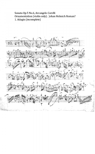 Corelli - 12 Violin Sonatas, Op. 5 - Scores and Parts Sonata No. 6 in A major - I. Adagio - Ornamented Violin Part