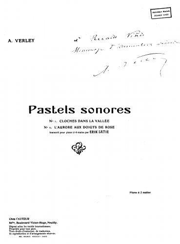 Verley - Pastels sonores - For Piano 4 hands (Satie) - No. 2 - L'aurore aux doigts de roses (transcribed for piano 4 hands)