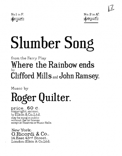 Quilter - Where the Rainbow Ends - Vocal Score Selections - Slumber Song (A♭ major)